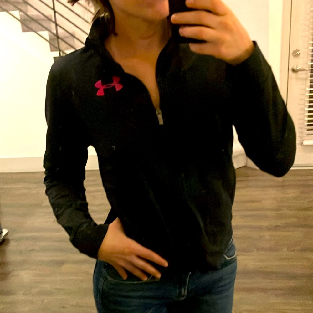 Under Armour women’s full zip black jacket with pink logo